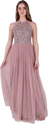 Maya Deluxe Maya Berry Embellished Halter Neck Maxi Dress Robe de Demoiselle d'h