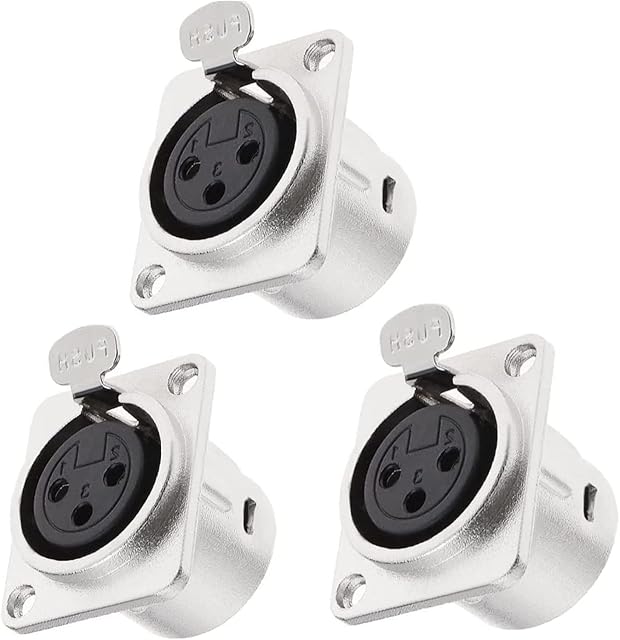3 Pcs XLR 3-Pin Female Socket Audio Adapter Connector Metal XLR 3 Pin Female Chassis Panel Mount Socket Connector XLR Panel Mount Plug for Microphone Musical Instruments Plug Socket Adapter Connector
