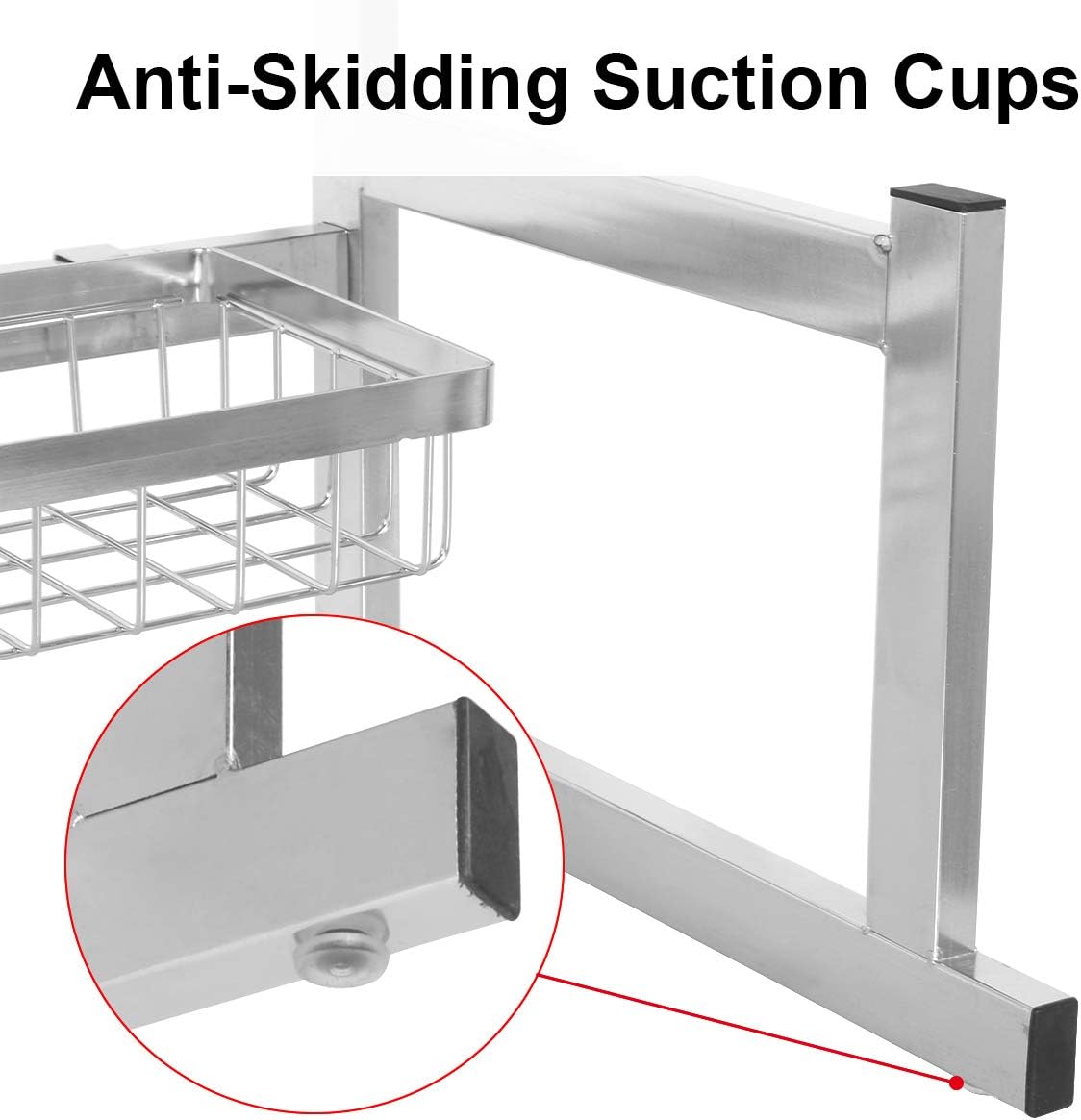 Over the Sink Dish Drying Rack, 2-Tier Kitchen Stainless Steel Dish Rack Over The Sink Shelf Storage Rack with Supplies Utensils Holder Hooks Dish Space Saver Racks (Sink size less than 32in Silver)