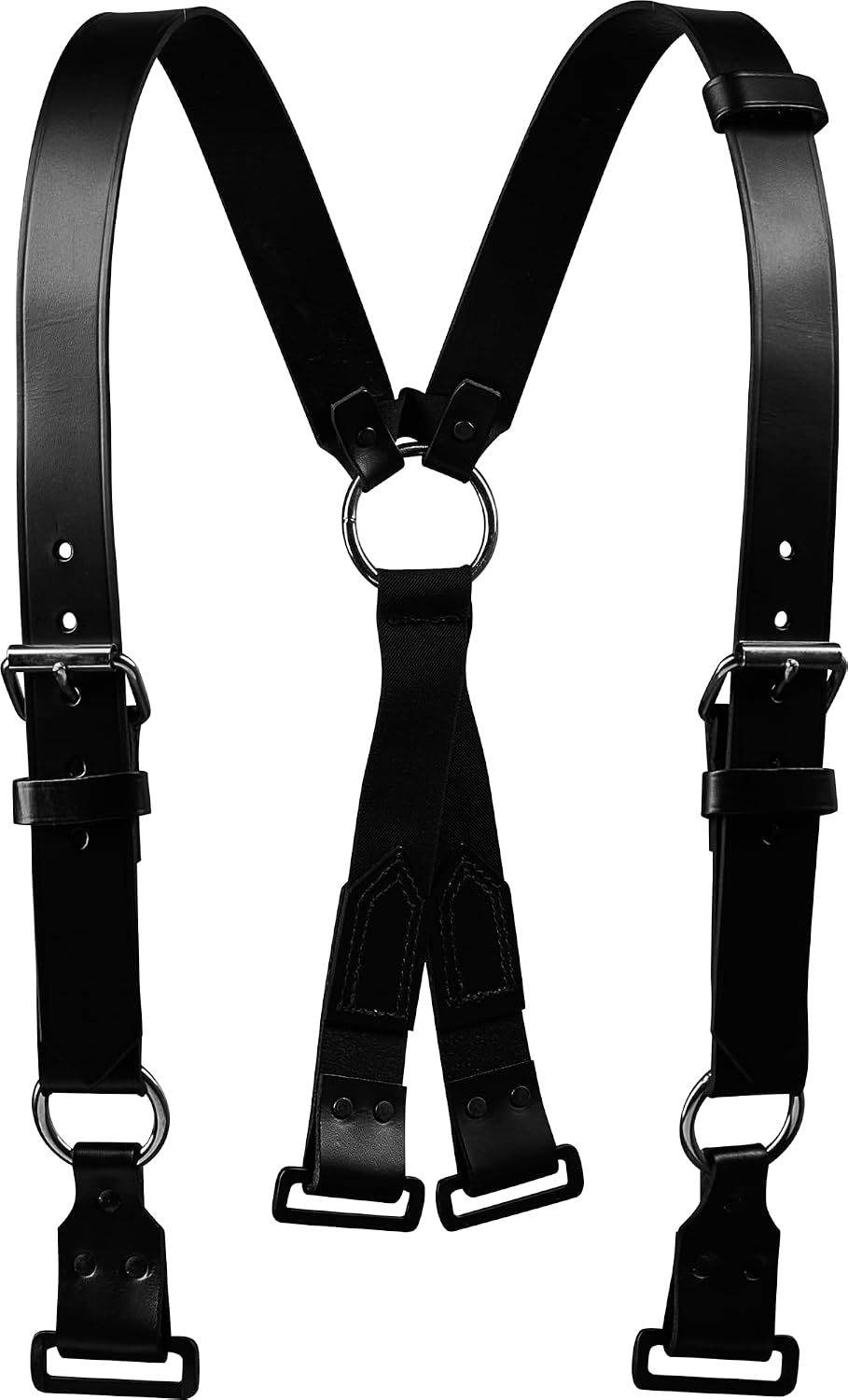 JAY-PEE Firefighter Leather Suspenders with Loop with ABS Ring Attachment 4-Point Connection with Adjustable Straps