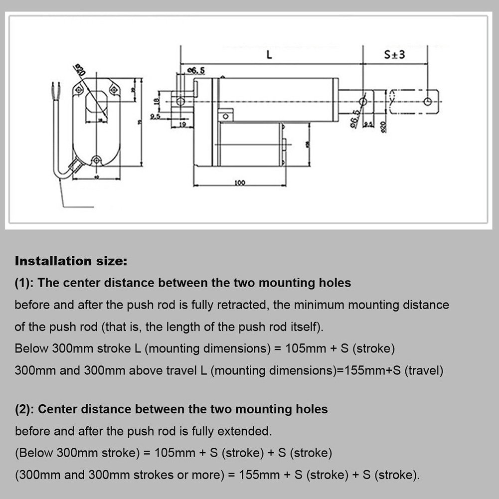 Bacar Elektrischer Linearantrieb DC 24V 750N 165 lbs 28 Zoll Hub