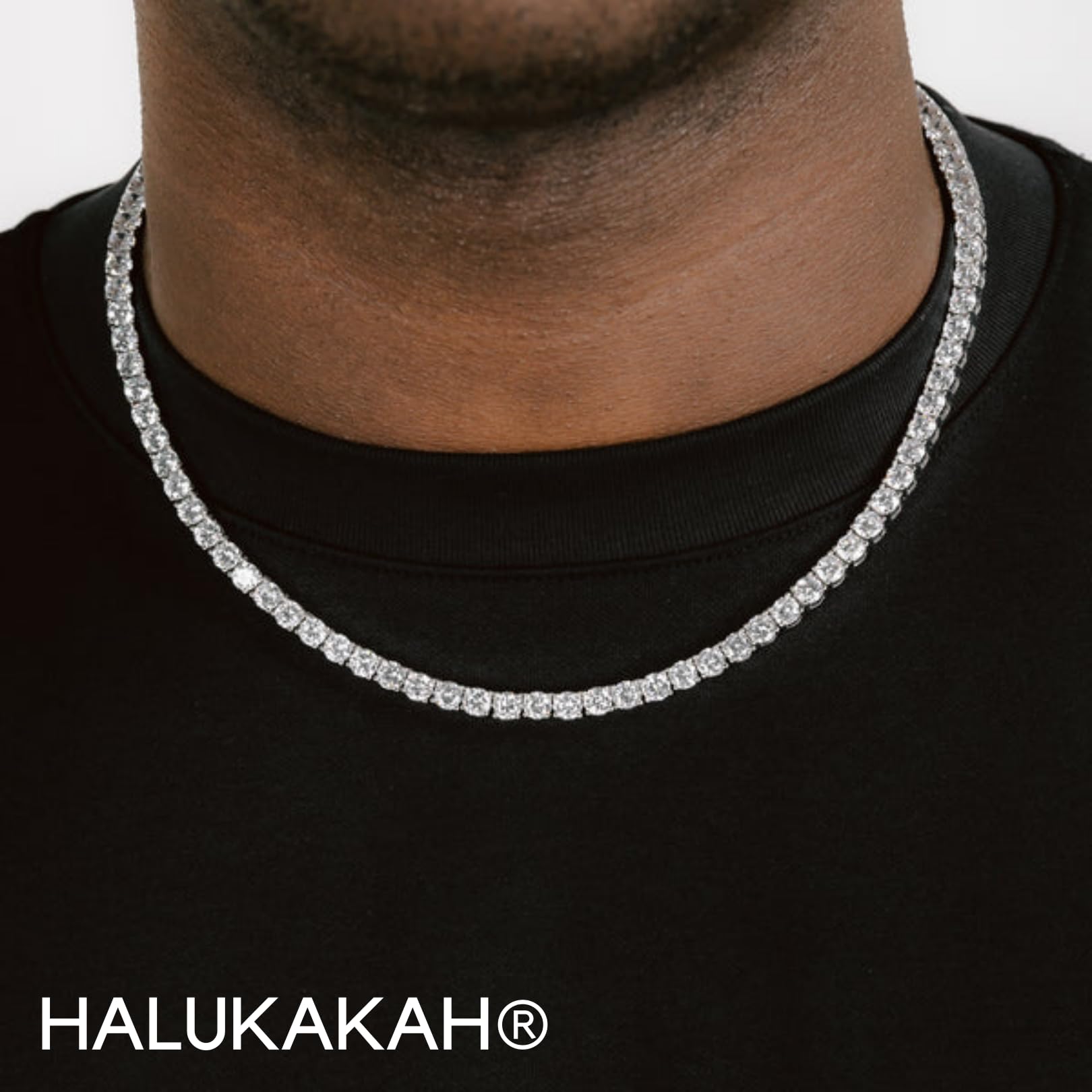 HALUKAKAH Catena da Tennis Uomo Iced out,5.5mm/3mm Catena d'oro Oro Reale 18k/Oro Bianco Platino/Placcato Nero Rodiato Bracciale Collana Girocollo,Diamanti da Laboratorio Set a Mano,Regalo per Lui