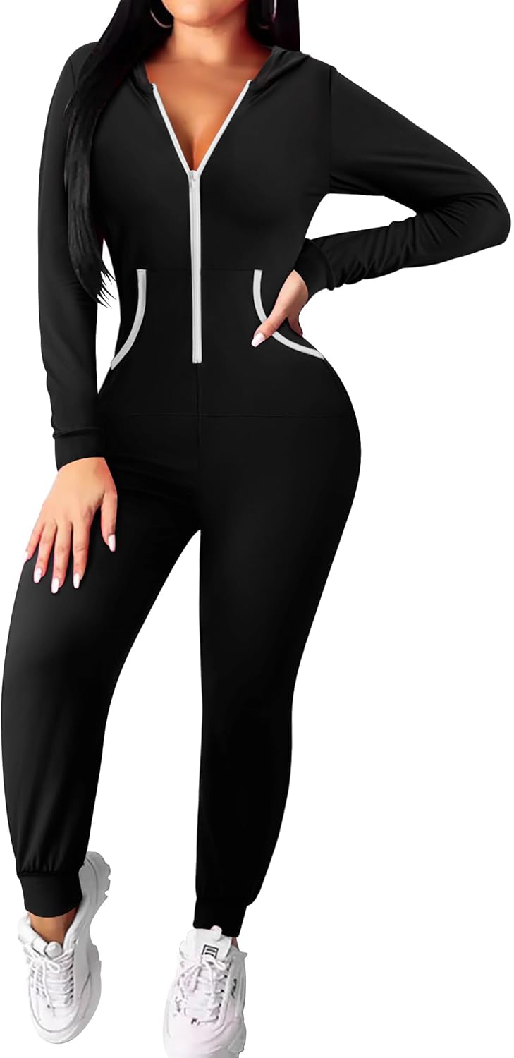 Ekouaer Halloween Onesie for Women Hooded Jumpsuit Long Sleeve Zip Up One Piece Pajamas Novelty Sleepwear