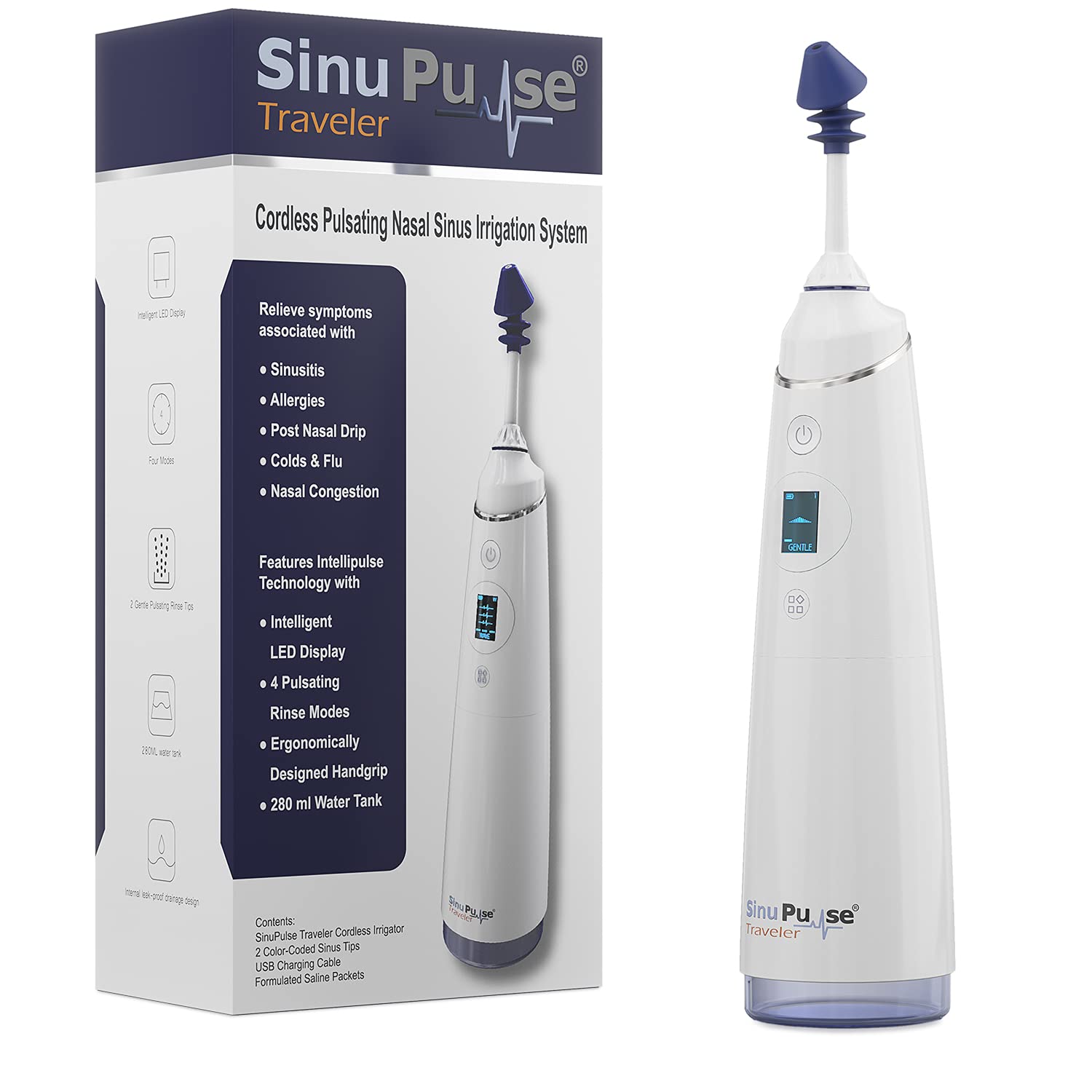 SinuPulse Traveler Cordless Pulsating Sinus Irrigation, Nasal Rinse