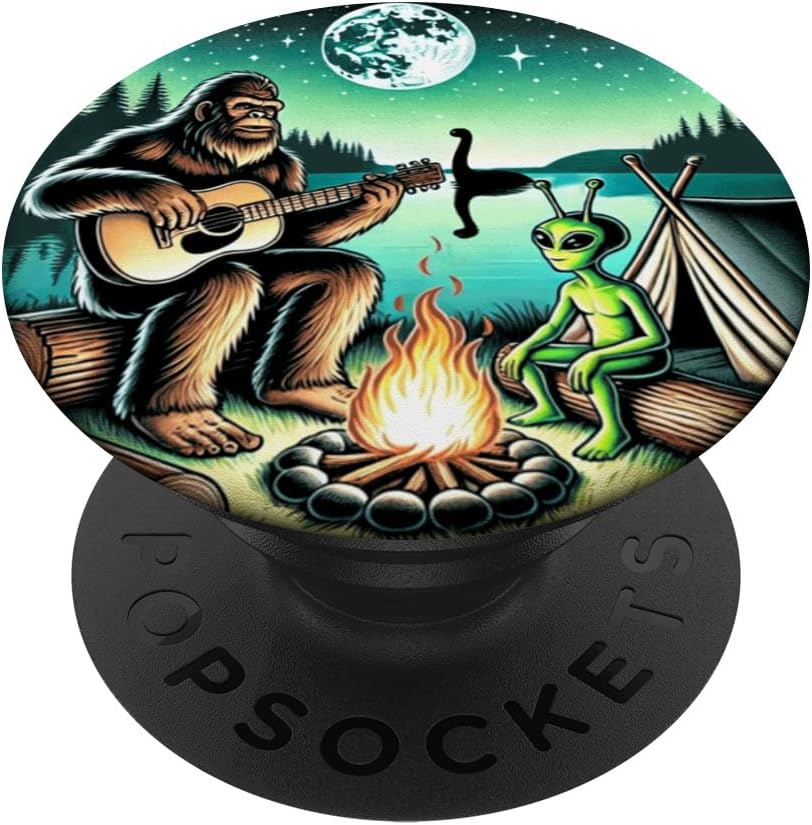 Alien and Bigfoot Loch Ness Campfire Sasquatch PopSockets PopWallet for MagSafe