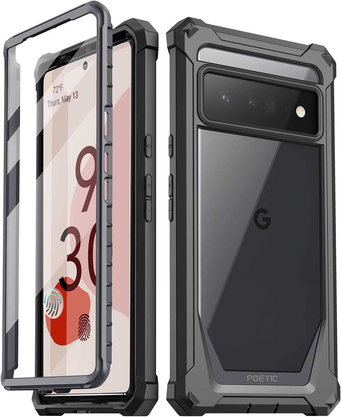 Poetic Guardian Case Compatible with Pixel 6 Pro 5G, Built-in Screen Protector Work with Fingerprint ID, Full Body Hybrid Shockproof Protective Rugged Clear Bumper Cover Case, Black/Clear