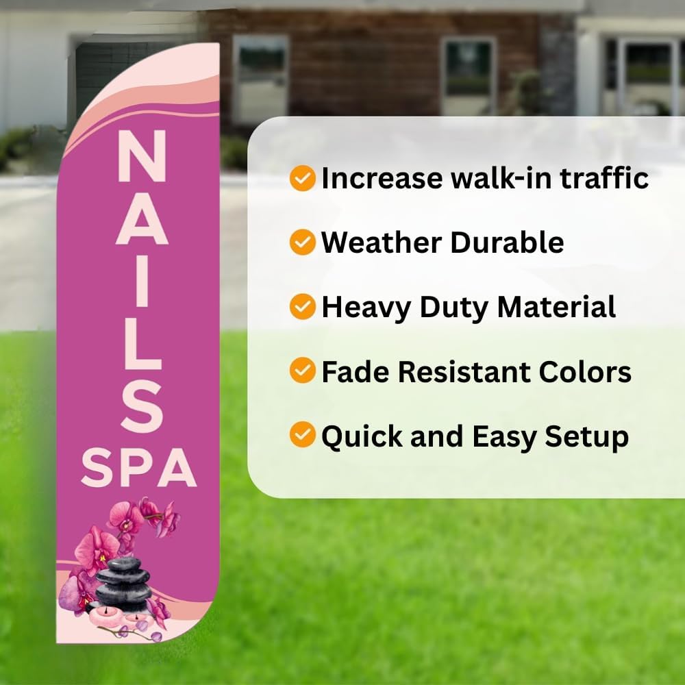 OnPoint Wares Nails & Spa King Feather Flags – 3x11.5 ft Banners, Pack of 2 Hardware Not Included, Updated Design) | Advertising Marketing Sign | Weatherproof Polyester Flags for Business (Hardware Not Included)