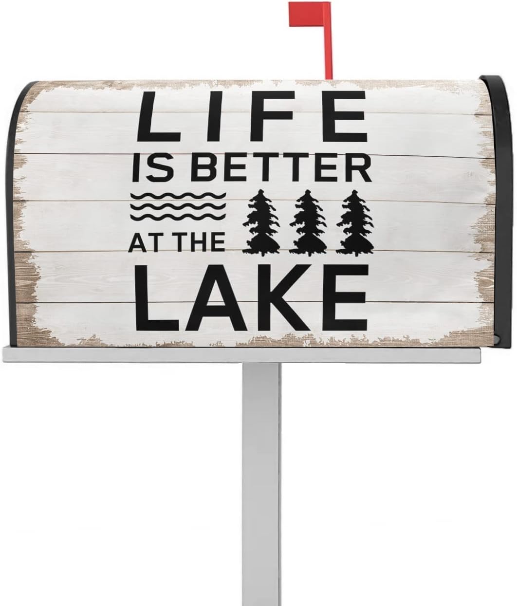 Abstract Summer Lake Bush Forest Mailbox Covers Magnetic, Mailbox Cover Wraps Post Letter Box Cover Garden Yard Farmhouse Home Decor for Outdoor 21.7x18.5In Life is Better at The Lake Wooden Texture