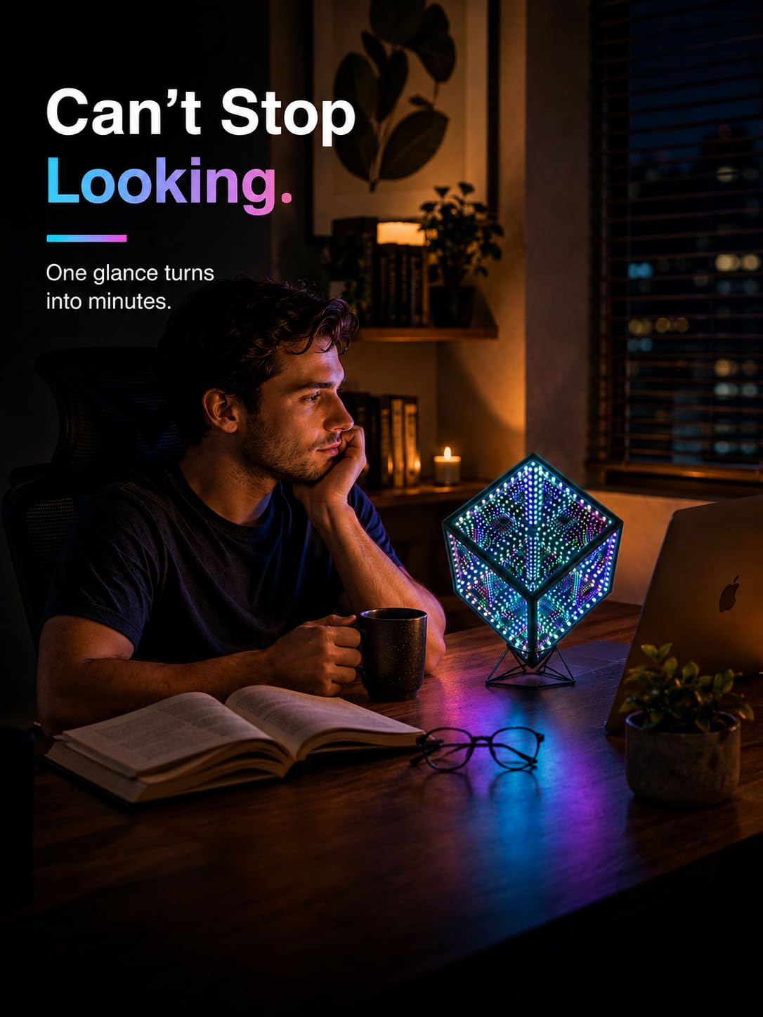 Hyper Cube kontroler LED ze stojakiem, kontrolerem, dźwiękiem i aplikacją, reaktywna lampa stołowa, fajna i kreatywna, wielokolorowe dekoracyjne lustro, artystyczne, na biurko, lampka nocna (15 cm)
