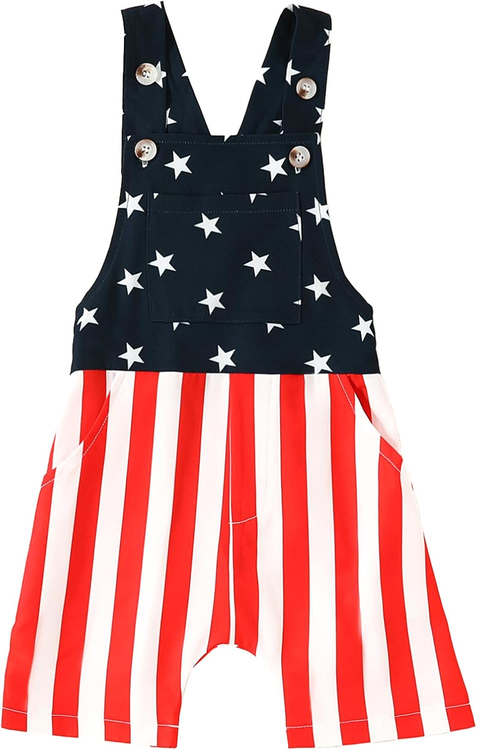 Baby Girls Boys 4th of July American Flag Overalls Romper Bib Shorts Toddler Denim Suspender Jumpsuit with Pocket