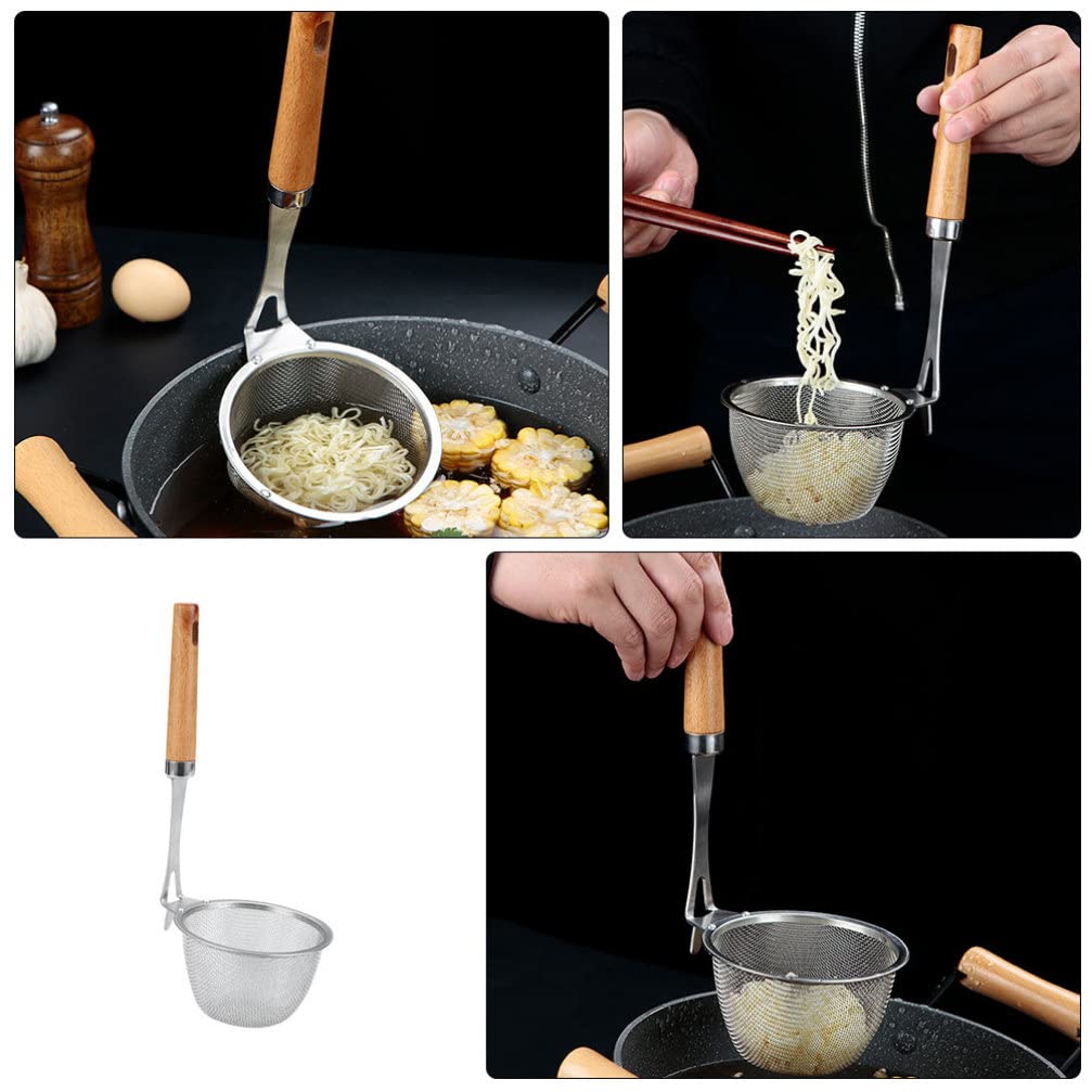 Colador de Malla Fina con Mango de Madera para Cocina, Ideal para Pasta, Fideos y freír