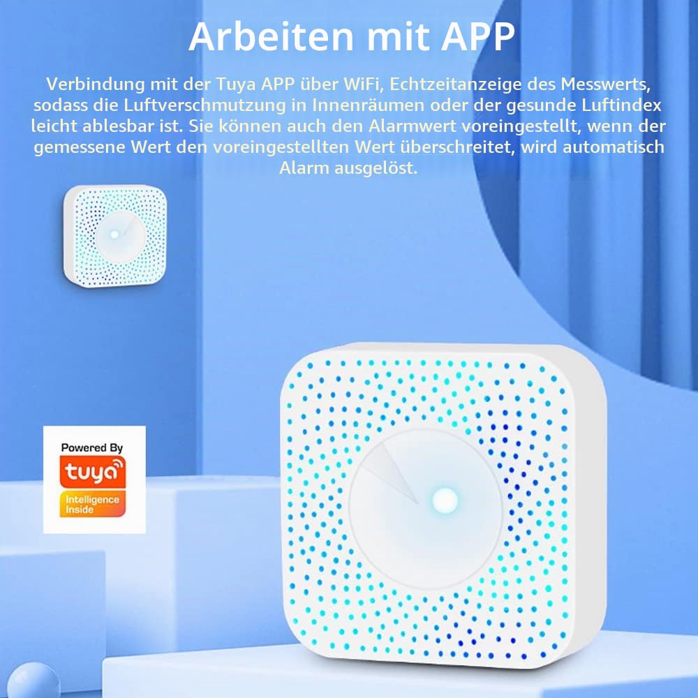 Irfora Tuya WiFi Intelligent Air Quality Monitor 6-in-1 Air Housekeeper PM2.5/Formaldehyd/VOC/CO2/Temperatur/Feuchtigkeitsdetektor Kompatibel mit Home für Home Office