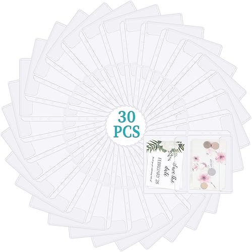 Miniatura 46 de 60 bolsillos A6 para carpeta, 6 agujeros, con cremallera, carpetas de PVC transparente, bolsas de hojas sueltas, sobres de efectivo para carpetas