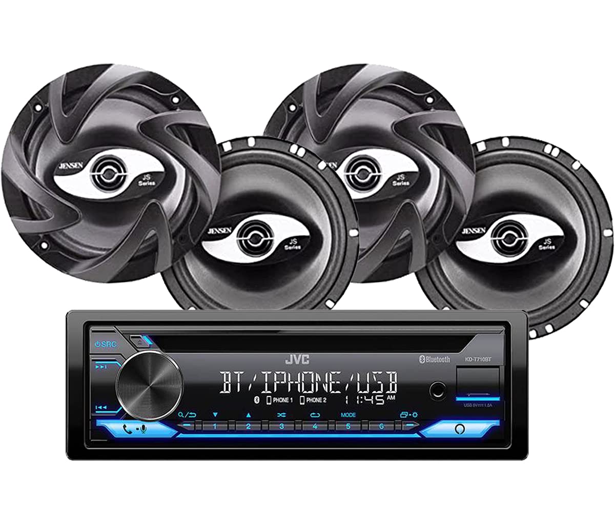 JVC KD-T710BT CD Receiver Bundled with + (2) Pairs JS265 2-Way Coaxial Car Speakers