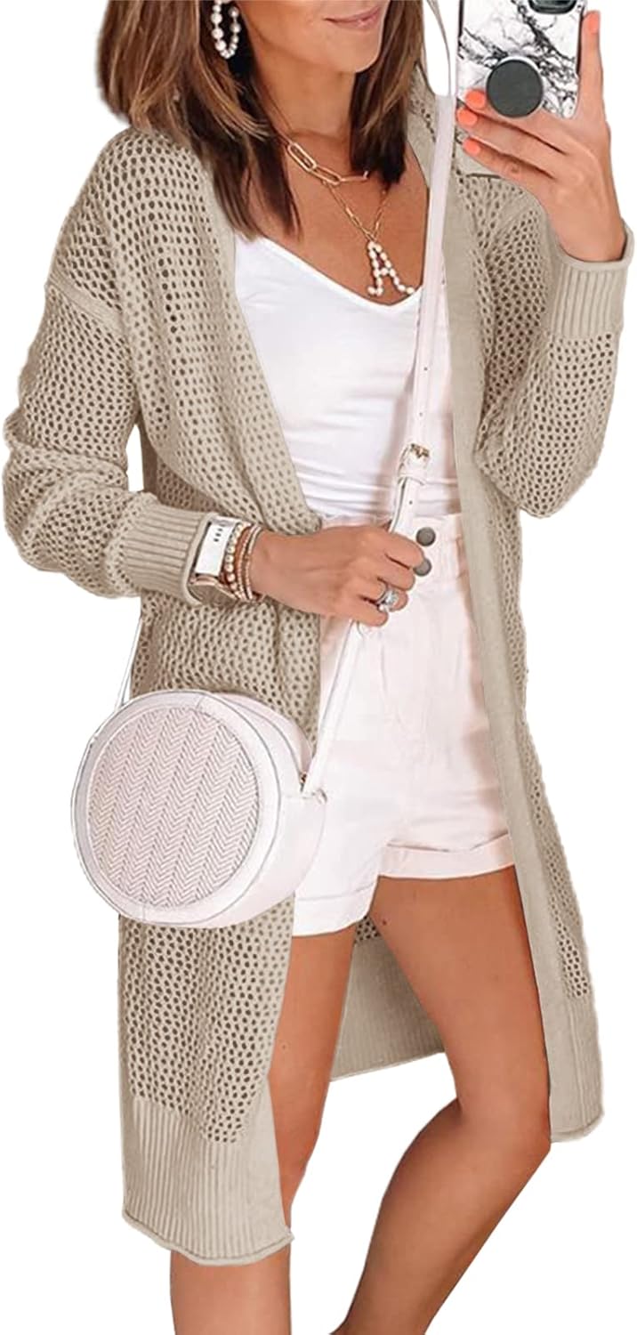 Misassy Womens Open Front Knit Sheer Cardigans Summer Boho Lightweight Long Sleeve Kimono Long Sweater