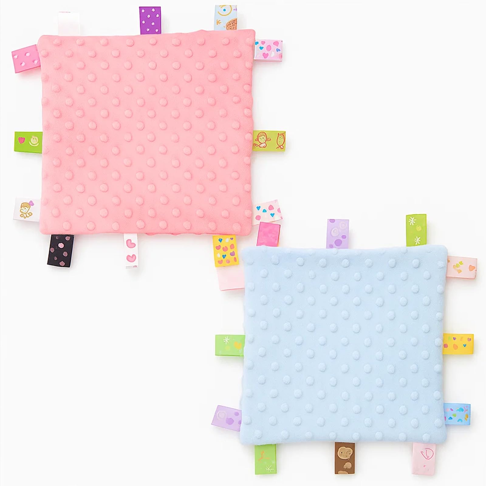 Taggies for Babies, 25x25 cm, 2PCS Baby Comforter with Sensory Tags, Soothing Baby Blanket...