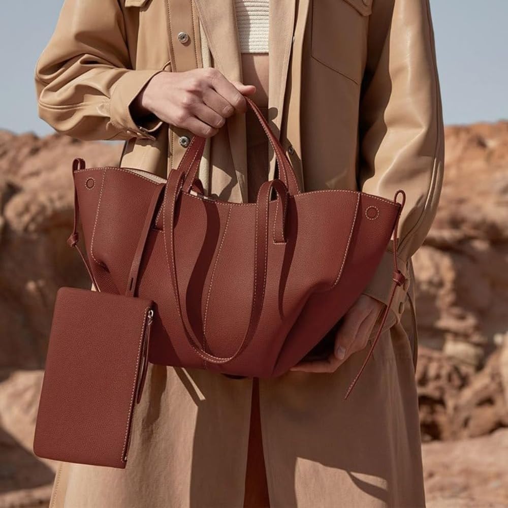 Wing Bag Cyme Cowhide Tote Women Bucket Handbag Premium Leather Lightweight Versatile Shoulder Bag for Work Travel Shopping - Image 2