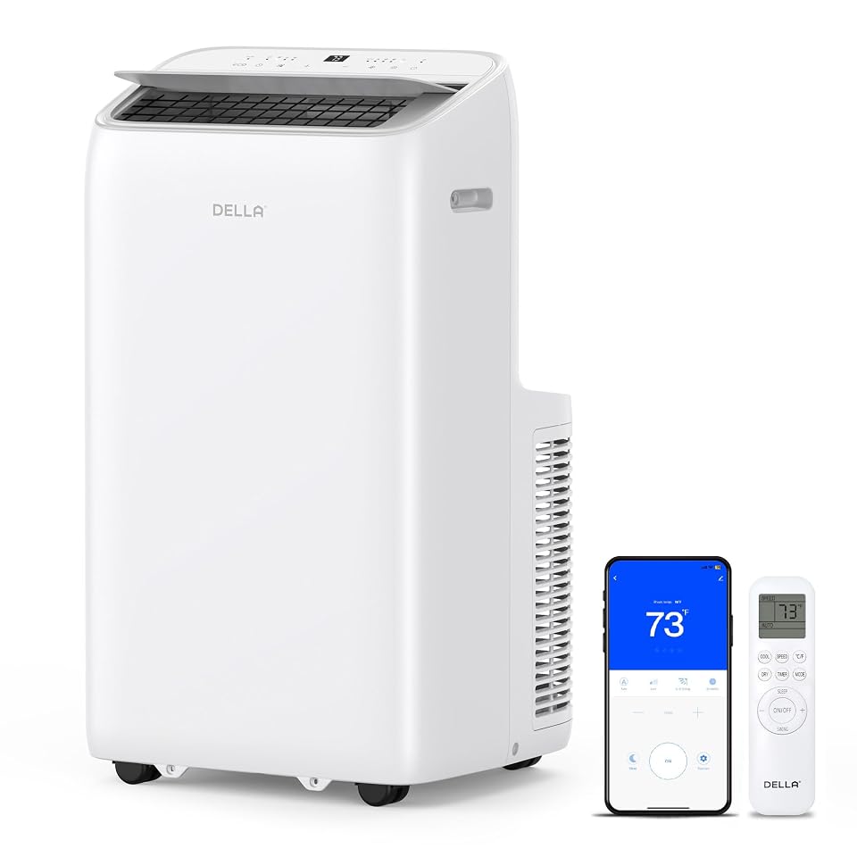 Della 14000 BTU Ultra Quiet Inverter Portable Air Conditioner Works with Alexa Cools Up To 450 Sq. Ft. Smart Wifi Portable AC Unit with Remote & App Control, Dehumidifier & Fan, Sleep Mode(45dB)