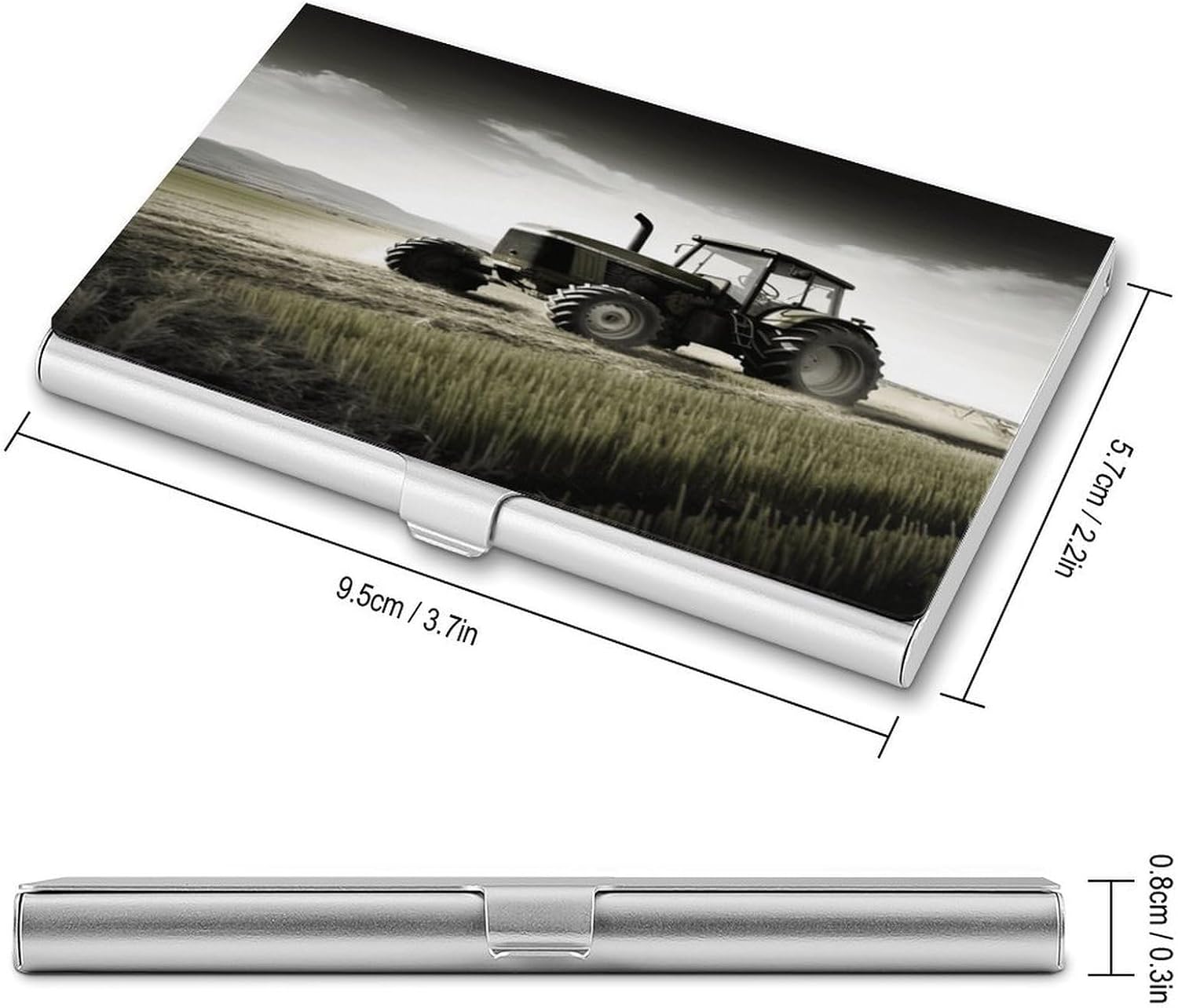 Tractor Agriculture Tranquil Business Card Holder Aluminum Alloy Cards Case Flip Cover Slim Name Card for Men Buckle Style Shut Professional Cards Case for Office Workers