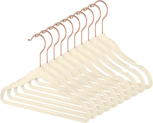 Miniatura 9 de MIZGI Ganchos premium de terciopelo para niños (paquete de 50) con ganchos de cobreoro rosa, ahorro de espacio, ultra-delgados, antideslizantes, uso