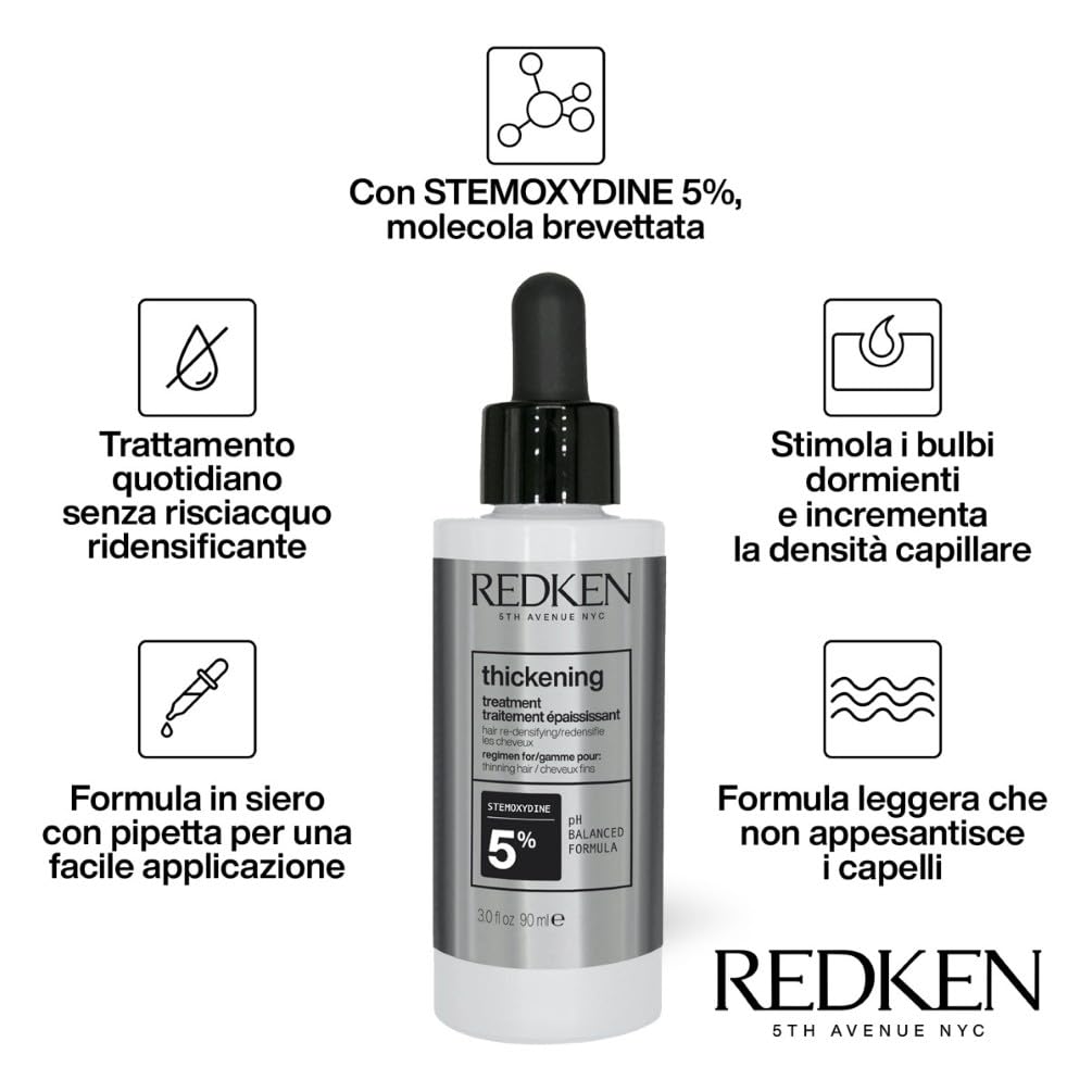 Redken Trattamento Professionale, Siero Leave-in per Capelli in Stato di Diradamento Progressivo, Cerafill Retaliate Stemoxydine 5%, 90 ml