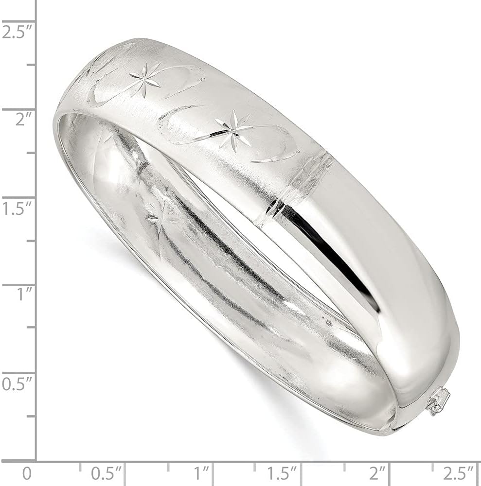 Diamond2Deal 925 Sterling Silver Polished Textured Adjustable Bangle Bracelet for Mom