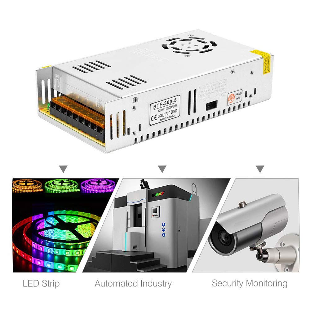 BTF-LIGHTING AC100-240V to DC5V60A Max300W Suit DC5V1A~DC5V60A Switching Power Supply Device Transformer Power Adapter Converter Jack for WS2812B WS2811 WS2813 SK6812 etc LED Strip/String/LED Matrix
