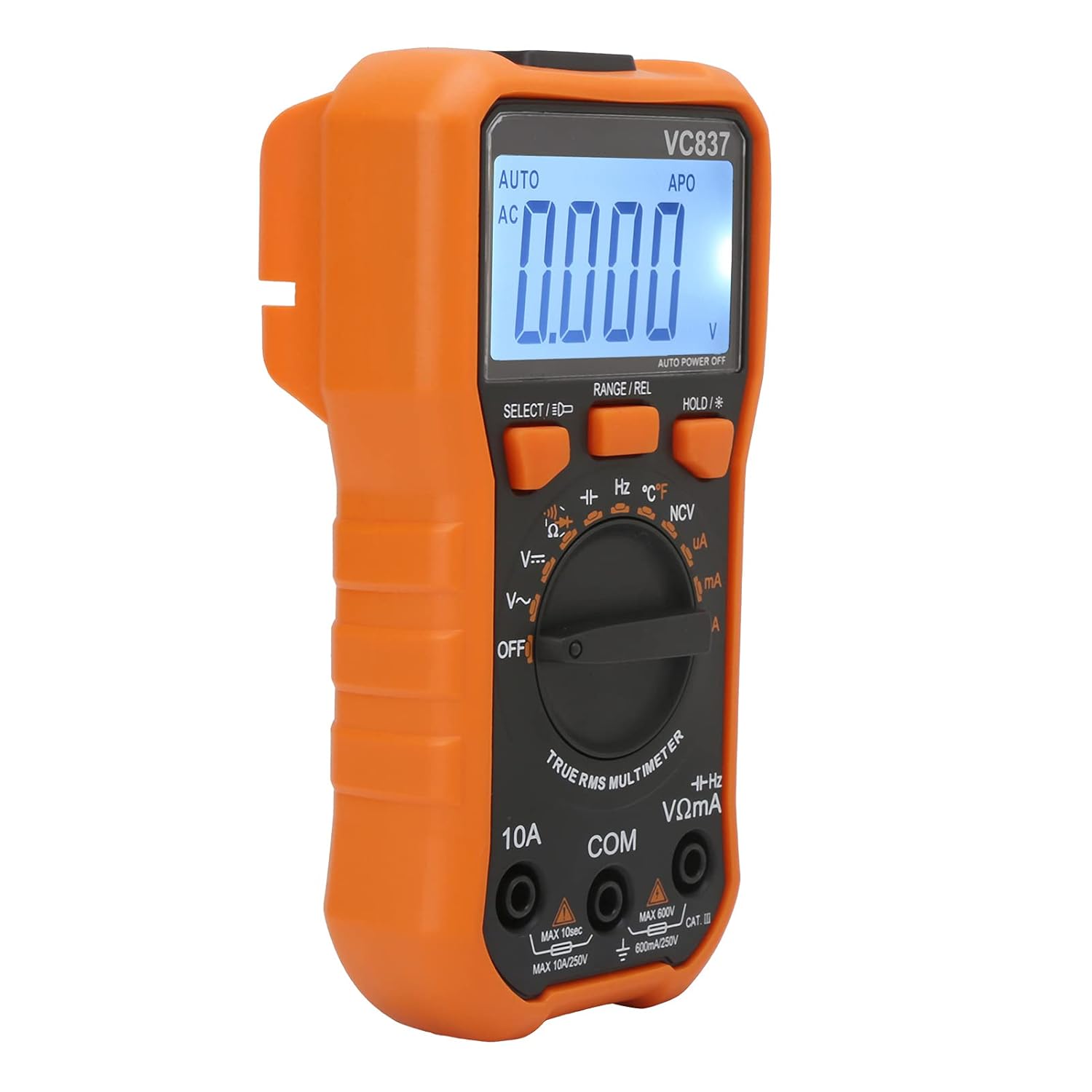 Jauarta VC837 Multimeter with its kickstand extended