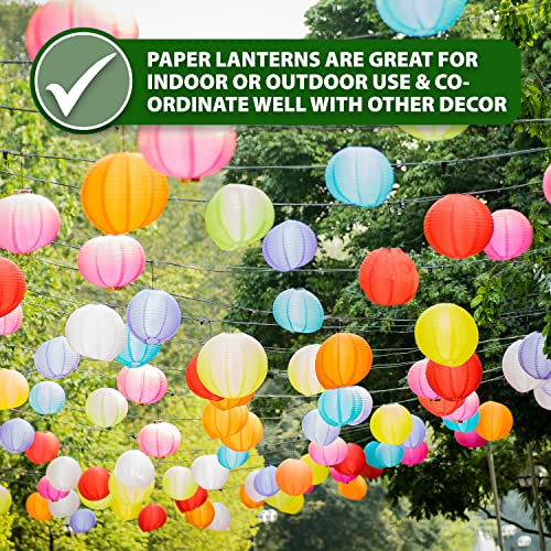 Image of Mudra Crafts 12 Inch Round Chinese Aqua Paper Lanterns Hanging Decor | 10 PCs, Reusable, Indoor Outdoor Decorative Lamp Shade, for Ceiling, Wedding, Shower, Party, Festival, Home Decoration