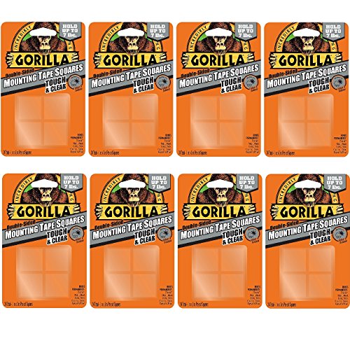 Image of Gorilla 6067201 Mounting Tape Squares, Tough & Clear (8 Pack)