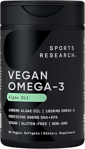 Miniatura 4 de Sports Research Paquete de suplementos veganos  Aceite de pescado vegano omega-3 alternativo de aceite de algas + vitamina D3 + K2 + glicinato de