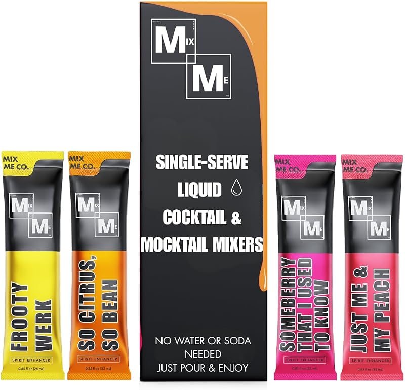 Mezcladores artesanales para cócteles y cócteles sin alcohol - Porción individual - Estable en estante - Líquido - Sin polvos brutos - Mezcle con su bebida espirituosa favorita o opción sin alcohol - Hecho con sabores naturales, vegano, GF (4 unidades, paquete variado)
