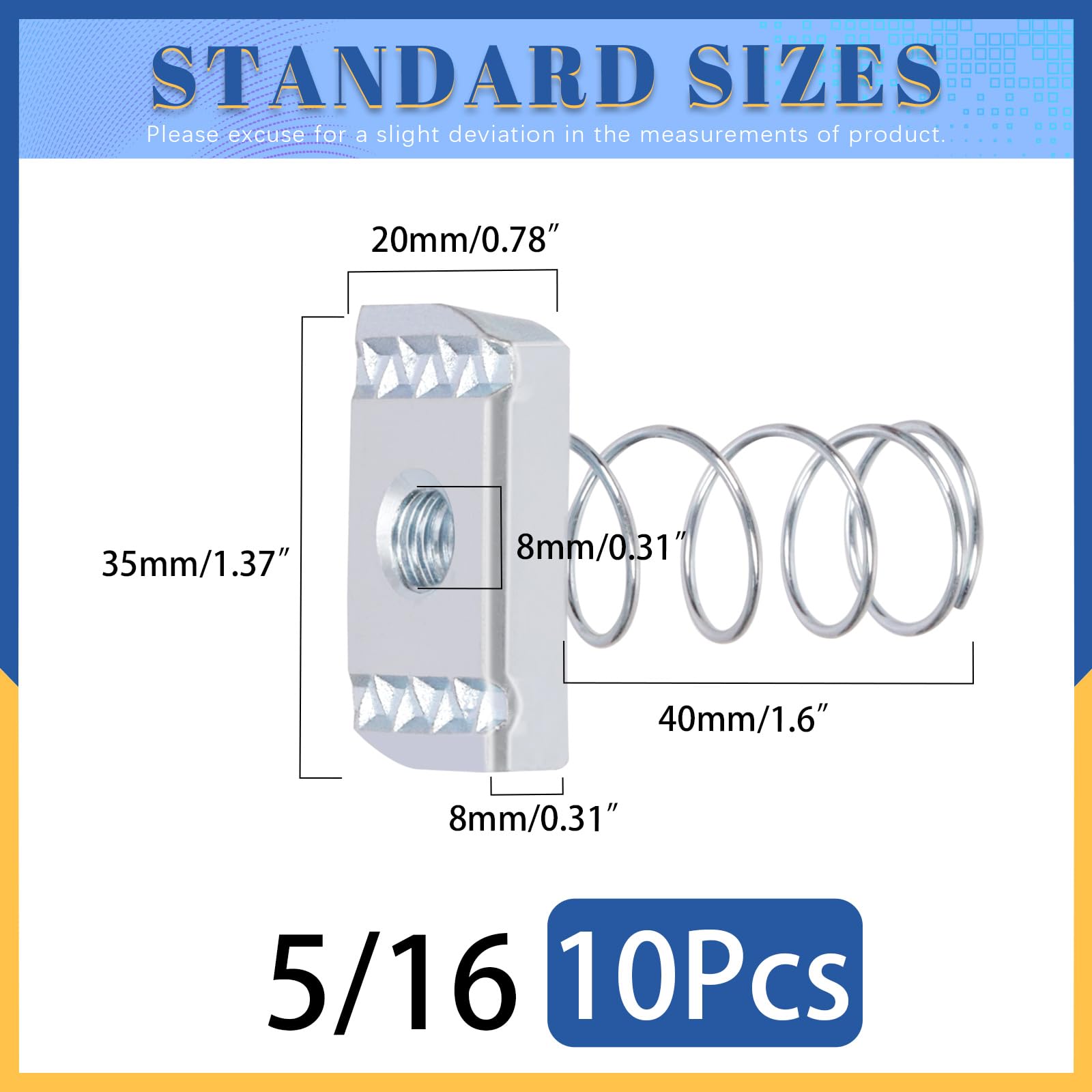 Glarks 10pcs Strut Channel Nuts with Standard Spring Kit, Thread 5/16in Spring Channel Nuts, Long Spring Nuts, Spring Strut Nuts for Strut Channel Mounts Solar Panel