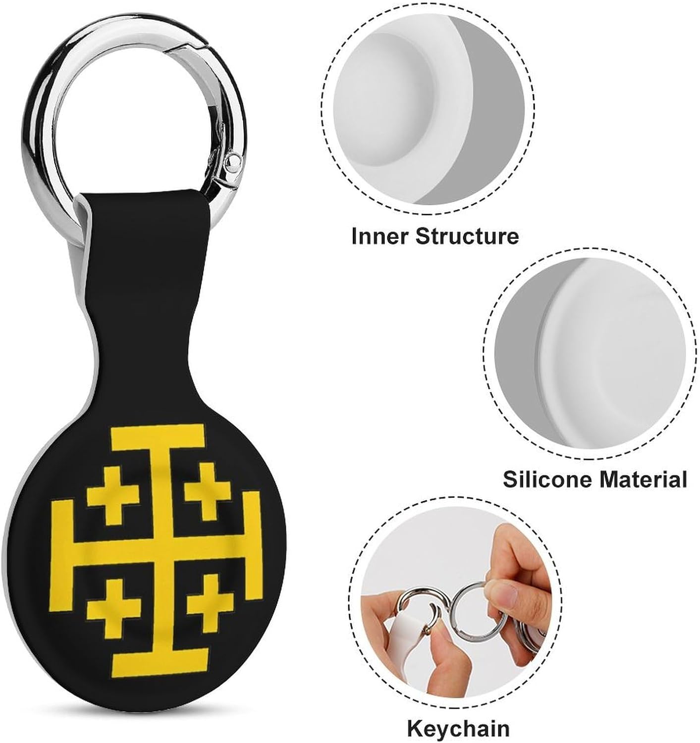 Kingdom of Jerusalem Flag Funny Cover Compatible with AirTag Case Protector GPS Tracker Holder with Keychain