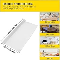Vista 7 de Mantel de plástico para mesa de 42 x 60 pulgadas, protector de mesa transparente de 0.059 in de grosor, alfombrilla de escritorio rectangular