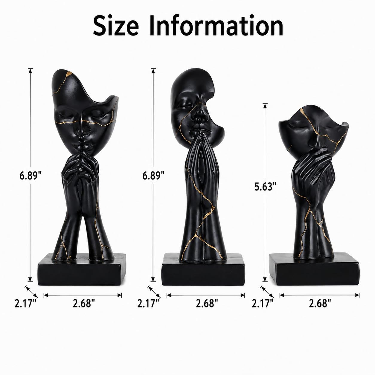 Gebetshände, Kunstharz-Statue, 3-teilig, abstrakte Kunst-Skulptur-Set | Betende Hände, Dekoration, modernes Regal, Tisch-Bücherregal, Wohnzimmer, Büro, 3-teiliges Set