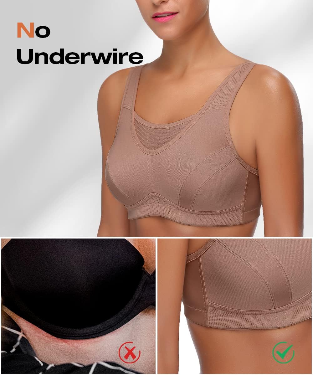 Wingslove Women's High Impact Sports Bra Full Coverage Wirefree Non Padded Workout Bra Plus Size - Image 4