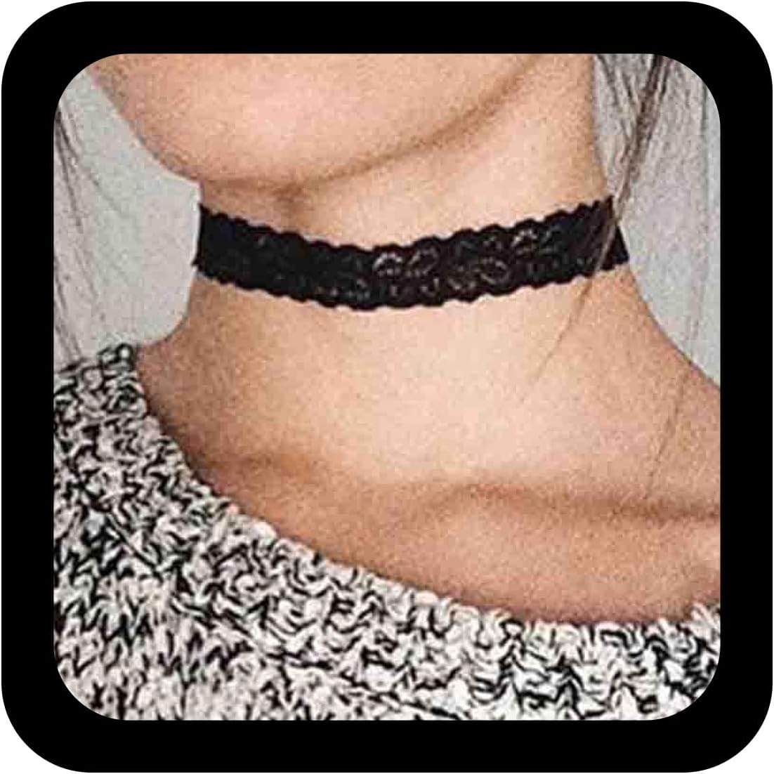 Goth Black Stretch Choker Necklace Black Lace Choker Necklace Minimal Elastic Collar Necklace Short Lace Necklace Jewelry for Woman Halloween Party Cosplay