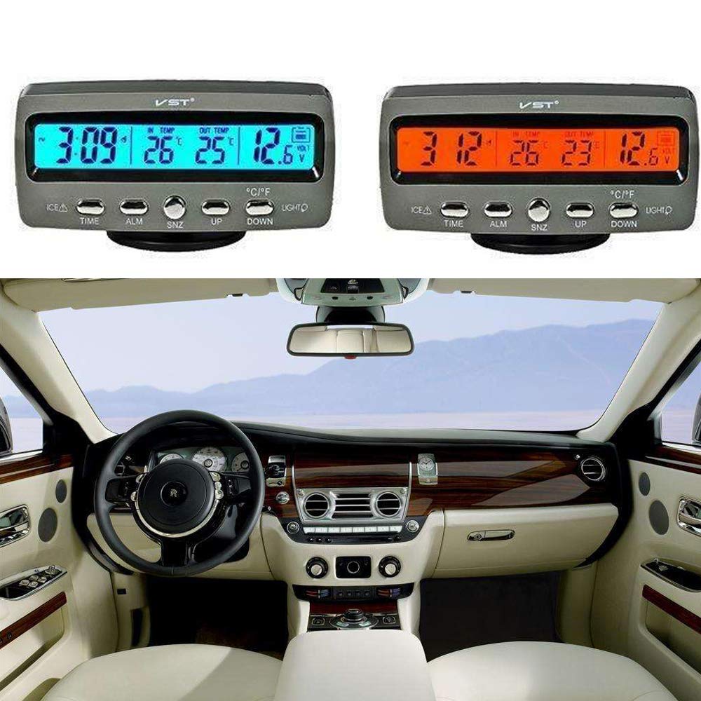 MASO 4 In 3 LED Car Digital Outdoor Indoor Clock LED Voltage Indicator Voltmeter Thermometer