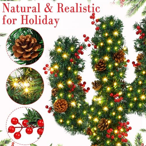 Meooeck LYN-MEOOECK-861 2 Pcs Cactus Christmas Tree 2.5 Ft Pre Lit Artificial Mini Christmas Tree Red Berries Pine Cones Xmas Decor Holiday Decoration thumb #2