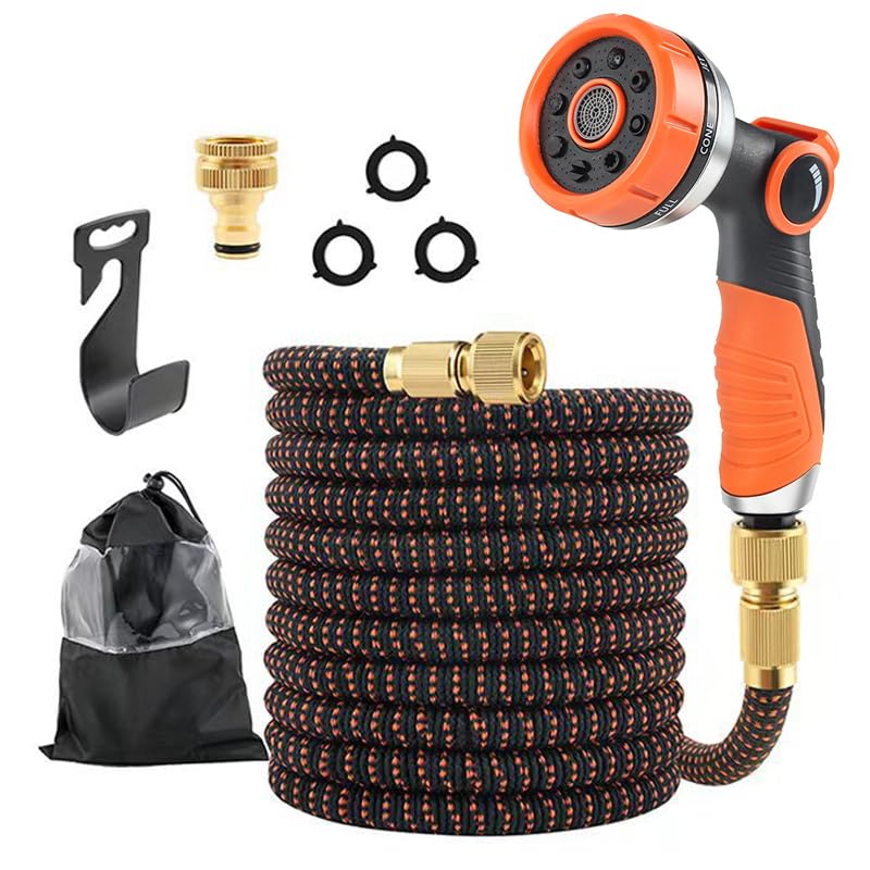 Expandable Garden Hose,50FT Flexible Water Hose w/ 10-Pattern Spray Nozzle