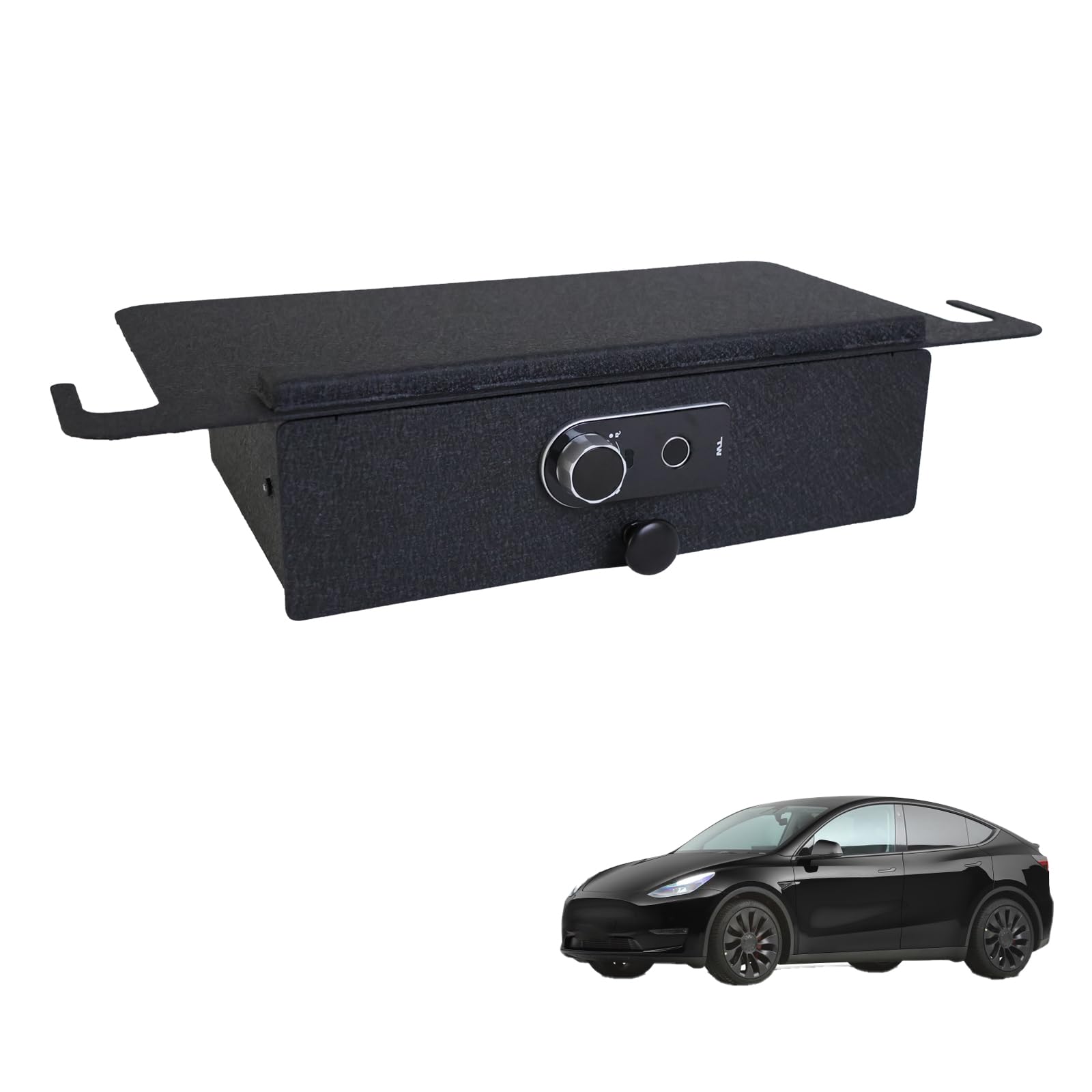 M1M Under Seat Storage Safe Vault, Under-Seat Drawer Safe Compatible with Tesla Model Y 2021-2023, Superior Fingerprint Lock with Backup Key.