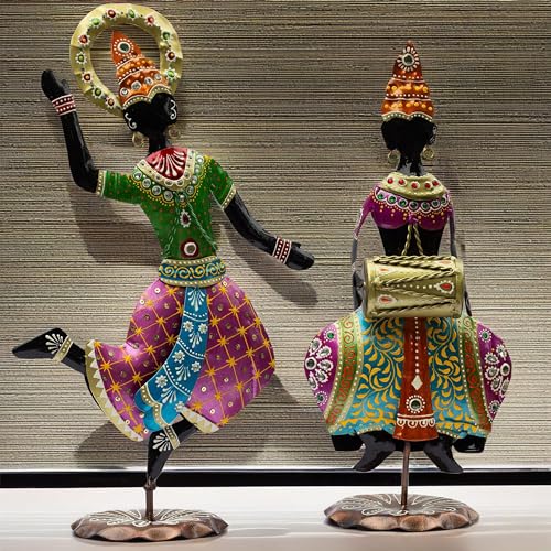 Image of KRAFTSKALA Exquisite Handcrafted Antique Dancer Figurines - Traditional Indian Folk Dance Showpieces for Elegant Home Decor and Cultural Gifts (Bharatnatyam)