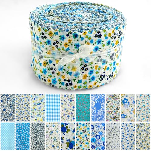Premium 80-Piece Precut Jelly Roll Fabric Strips – 20 Vibrant Blue Floral Cotton Prints for Quilting, Sewing, and DIY Craft Projects