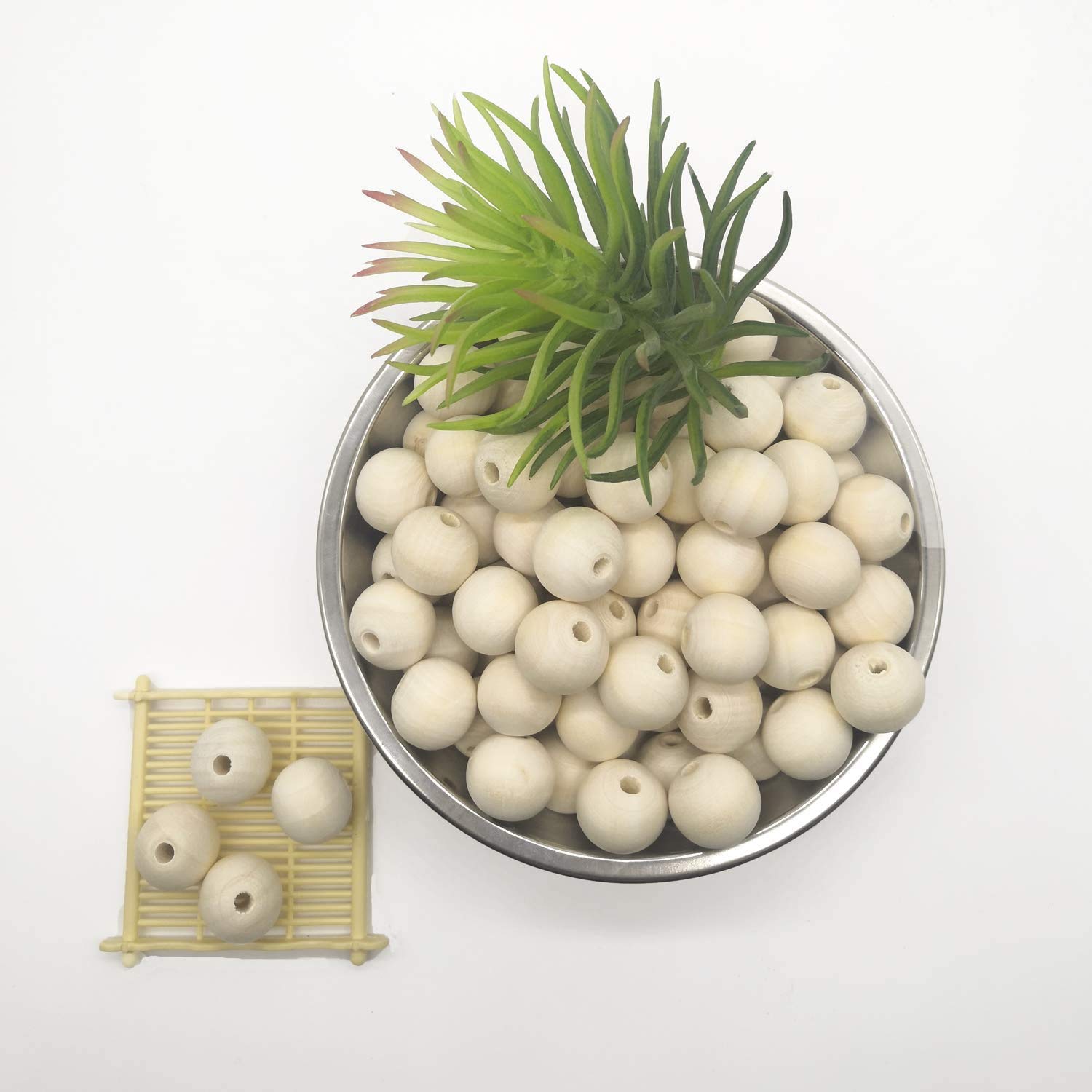215pcs Wooden Beads 20mm Natural Round Wood Bead Unfinished Craft Loose Beads for DIY Jewellery Making Macrame Wall Hanging Craft and DIY Painting Home Decorations (4-5mm Hole) - Image 4