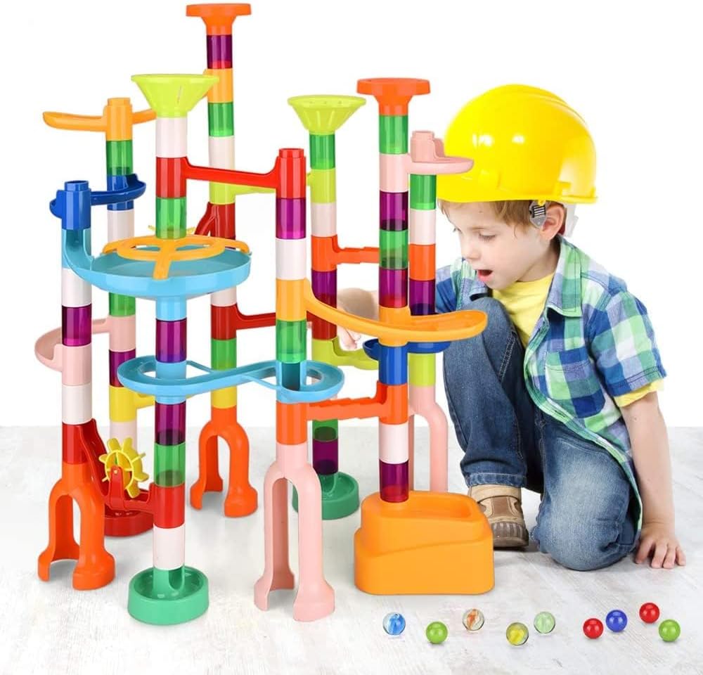MaxTronic 135 PCS Marble Run Kit for Kids - 75 Blocks + 60 Marbles, STEM Educational Maze Track Set Boys Girls Ages 3+