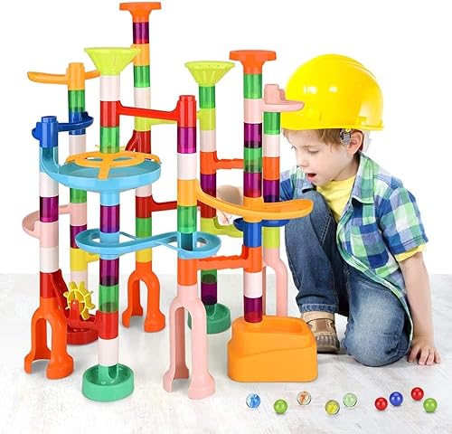 Marble Run para niños, juego de 135 piezas de pista de laberinto de mármol, juego de juguetes educativos de bloques de construcción para niños y