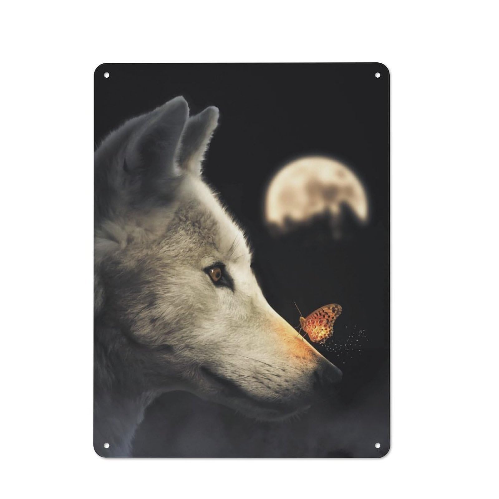 Junmoney Wolf And Glowing Butterfly Rustic Metal Sign 40X30cm For Lounge Or Reading Corner, For Reading Corner Decorators