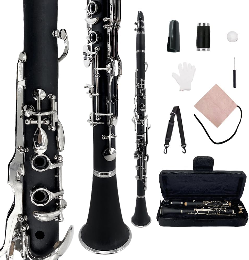 Vetimobato G Key Clarinet, Ebonite Body with Nickel-Plated Keys & 2 Barrels, Professional Grade Clarinet Complete Set with Hard Case, Mouthpiece & Accessories