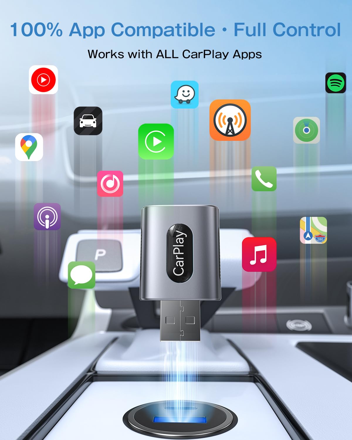 Adaptador CarPlay inalámbrico para iPhone, conexión automática 3 veces más rápida, sin retraso, Plug & Play con Bluetooth 4 y WiFi 6, mini dongle, incluye cable de extensión USB y USB-C, conversión
